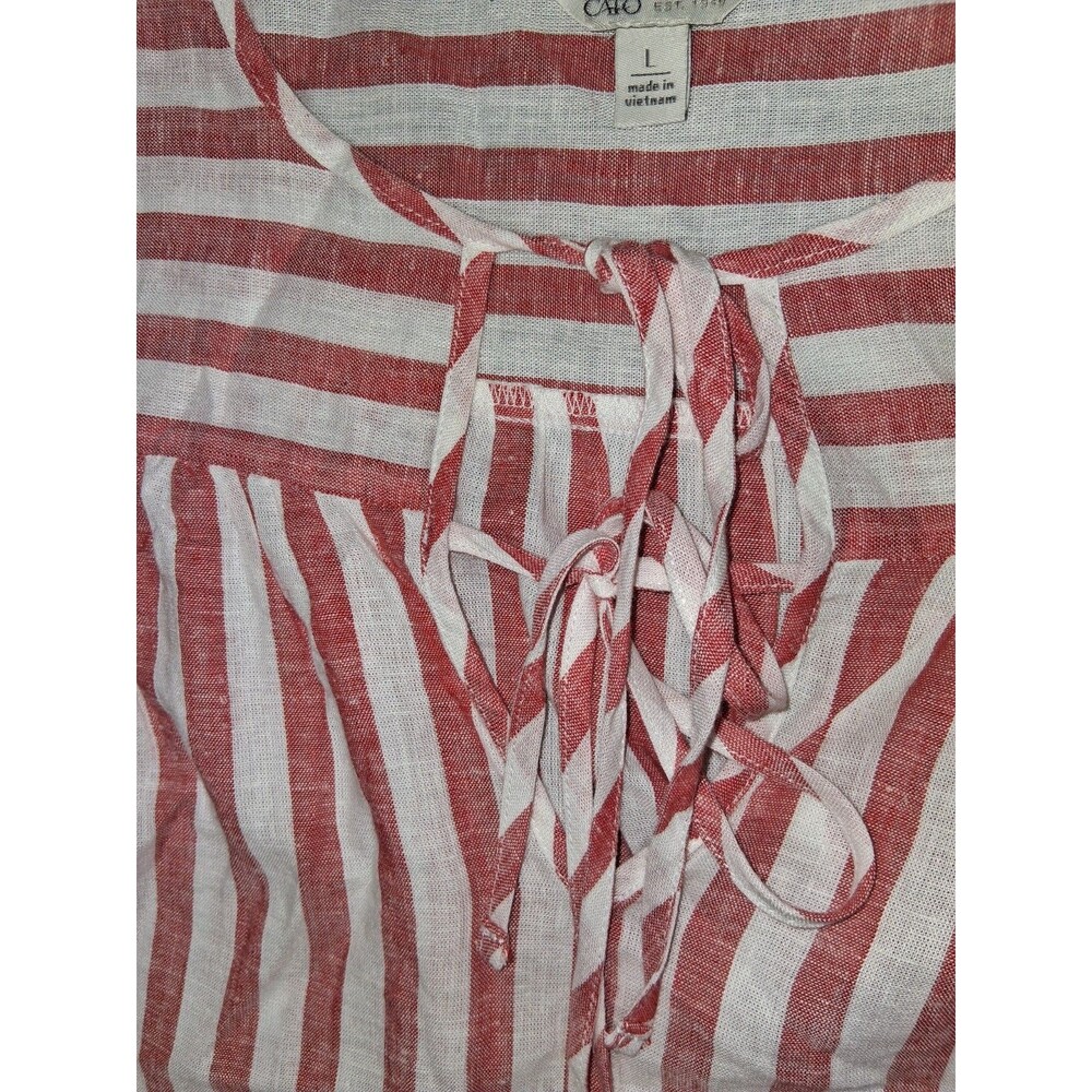 Cato Linen Blend Peasant Tunic Top Womens L Red White Striped Coastal Grandma - Picture 4 of 14